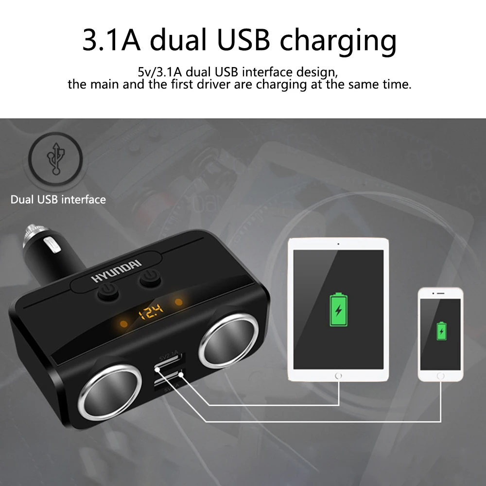 Автомобильное зарядное устройство 12 В Разветвитель Прикуривателя двойной USB адаптер питания автомобильный разветвитель питания аксессуары для электроники HY32