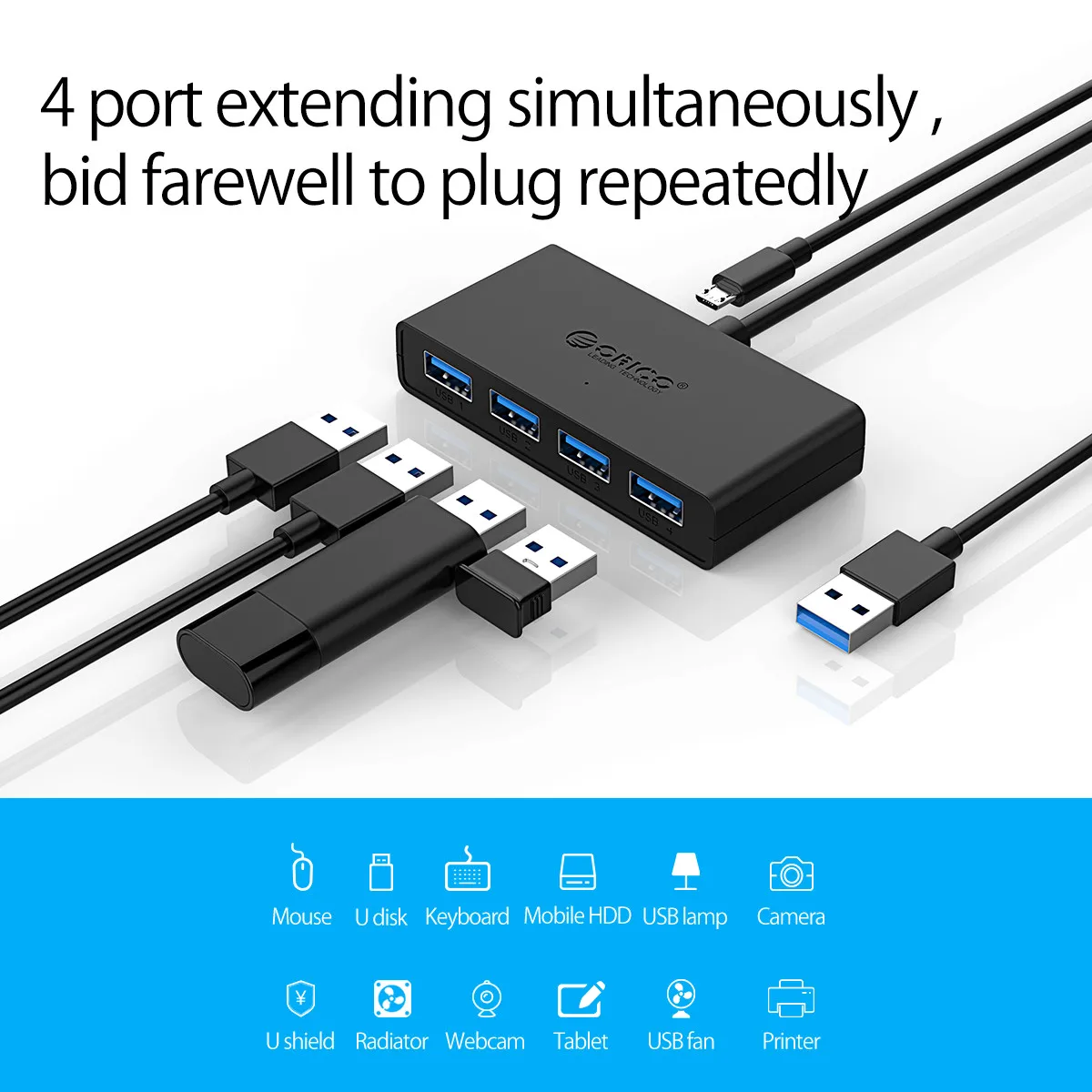 Высокоскоростной Концентратор ORICO USB 3 0 с 4 портами usb-порт концентратор Micro-Port для
