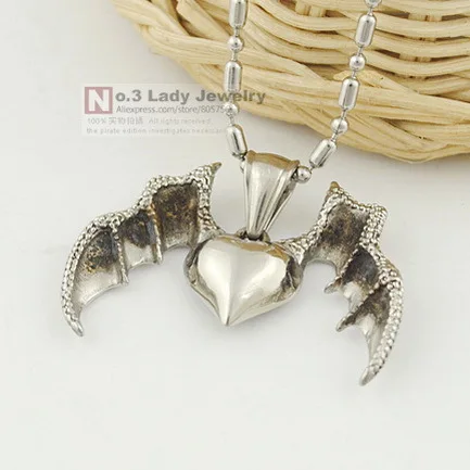 2015 New Cool 316L Stainless Steel Devil Dragon Wings Heart Pendant Necklace for Mens Jewellery Wholesale bijioux WP448 | Украшения и