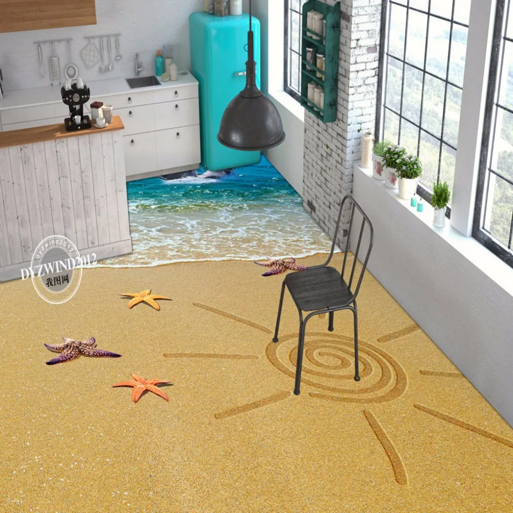 

Free Shipping 3D custom sea scenery floor background painting lobby dining room office wear self-adhesive floor wallpaper mural