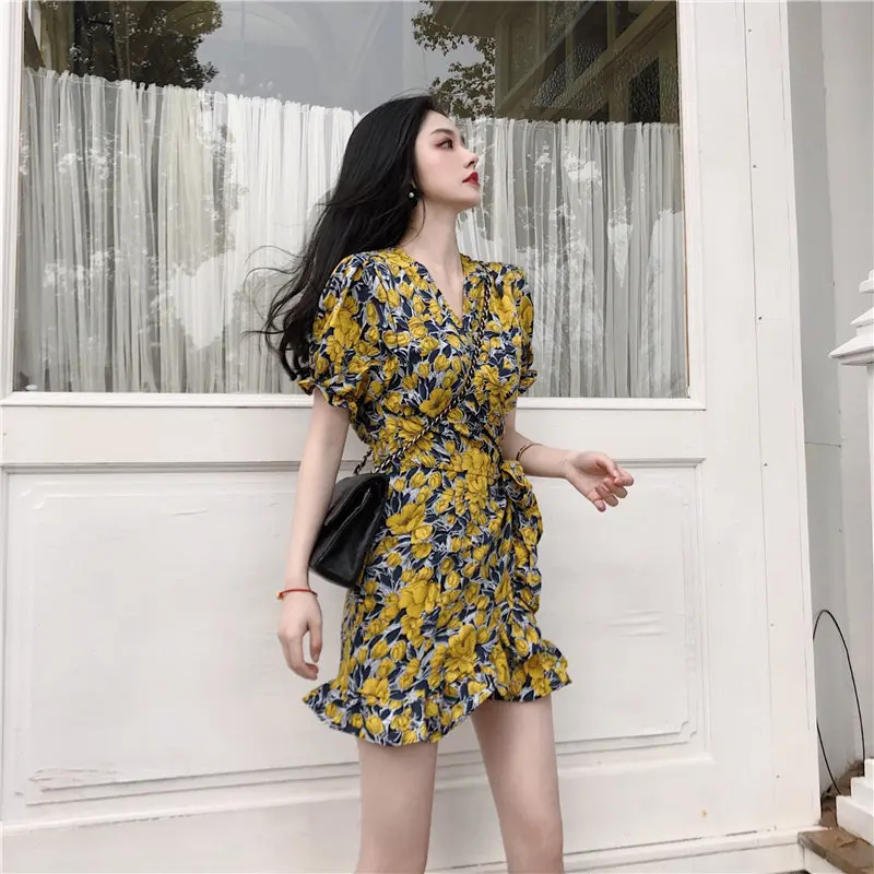 Alien Kitty Prairie Chic Ruffles Sweet Women Casual 2019 Summer V-Neck Trumpet All-Match Short-Sleeved Free Mini Mermaid Dress | Женская