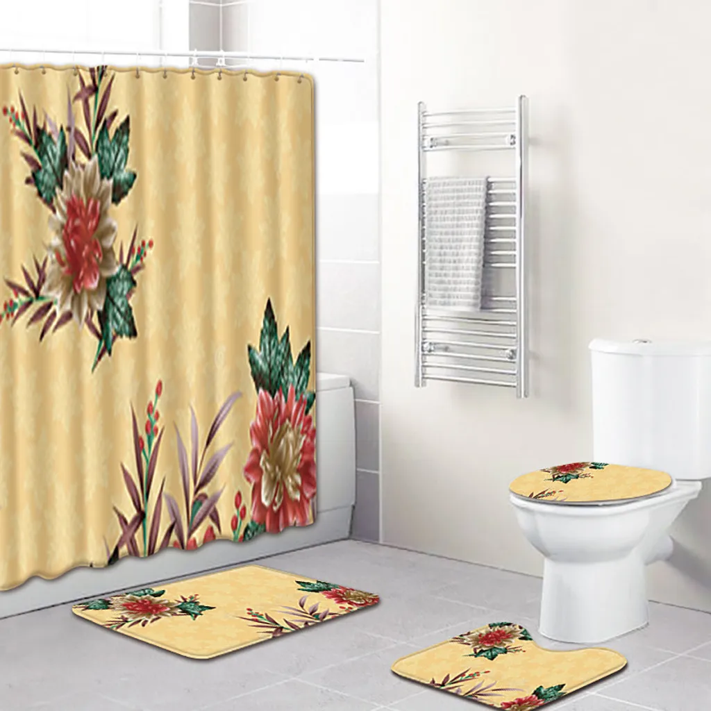 Коврики для ванной набор ковров 4 шт. цветочный принт маленькие свежие занавески