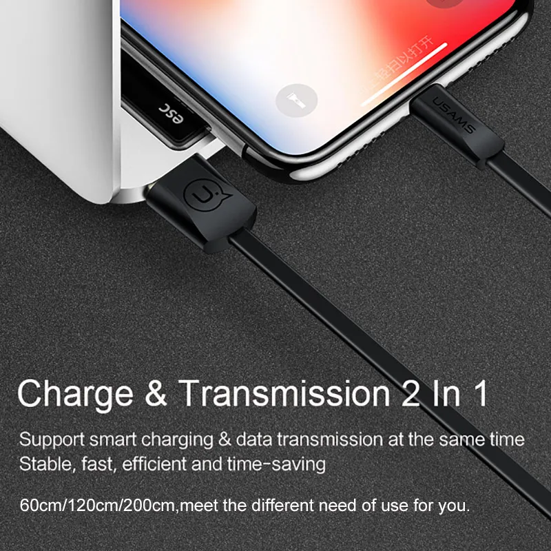 USAMS кабель для мобильного телефона iPhone 2A зарядный Micro USB Type C Samsung Xiaomi синхронизации