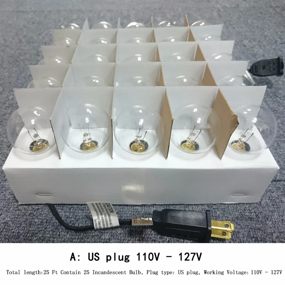 Гирлянда с круглыми лампочками длиной 25 футов с 25 лампочками G40, винтажная садовая Гирлянда для внутреннего дворика, уличная гирлянда для ро... от AliExpress RU&CIS NEW