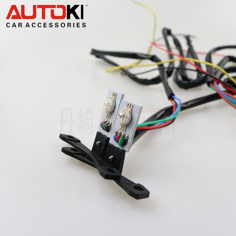 Автостайлинг Autoki 2 шт. LED много цветов RGB Devil Eyes Demon Eye Самозащита для фар объектив