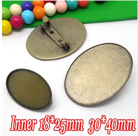

100pcs Wholesale ANTIQUE BRONZE 18*25/30*40mm Cabochon Cameo Setting Disc Brooch Blank with Back Safety Pin DIY Jewelry Findings