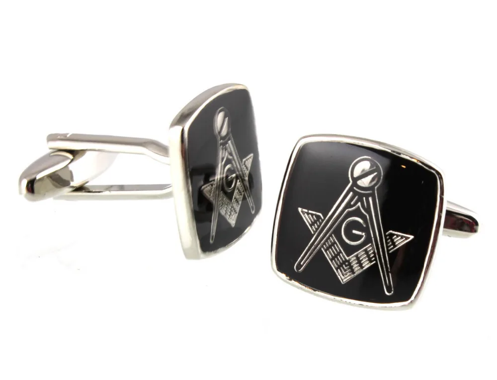 Sunnylink мужские запонки Freemasons символ черные серебряные для рубашки M3120 15 мм|silver