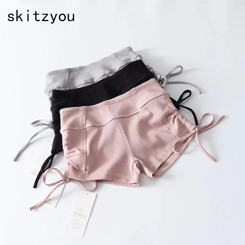 Женские трикотажные шорты skitzyou обтягивающие черного и серого цвета с завязками