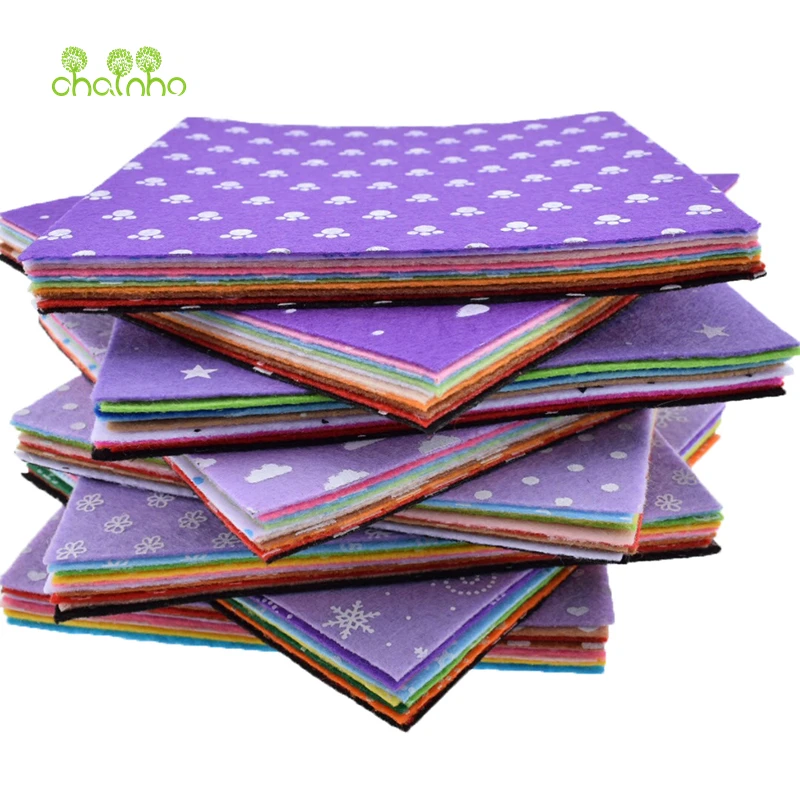 Tela no tejida de fieltro impresa, pa&ntilde;o de poli&eacute;ster de 1mm de espesor para coser mu&ntilde;ecas, paquete de patrones de decoraci&oacute;n del hogar, 80 unids/lote, 15x15cm-2