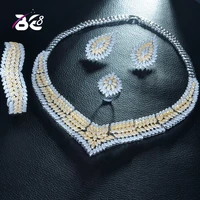 be 8 luxury 2 tone plated aaa cubic zirconia jewelry sets african indian multi layer necklace earrings for bridal jewelry s251