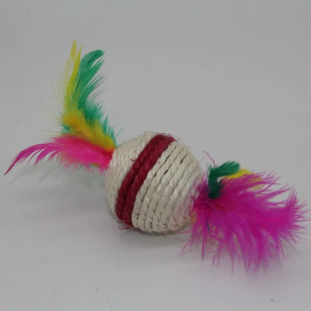 

Westrice Cat Pet Toy 6Cm Circular And Feather Features Pattern Sisal Material Wound Feathered Sound Of Pet Cat And Pet Dog Toys
