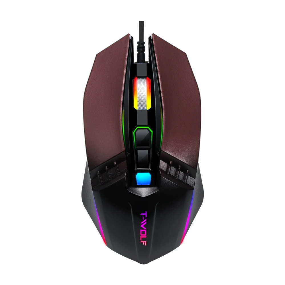 T-WOLF V8 компьютерная проводная мышь для геймера 2400 dpi Регулируемая эргономичная оптическая мышь RGB подсветка офисные USB мыши для настольного ноутбука - Цвет: Wine Red