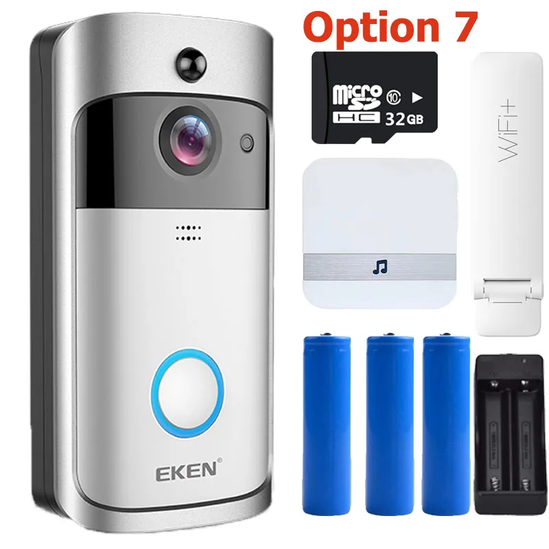 Option 7 EKEN V5 умный беспроводной WiFi дверной звонок для безопасности визуальная запись ночного видения видеодомофон телефонный звонок дверной звонок - Цвет: Option 7