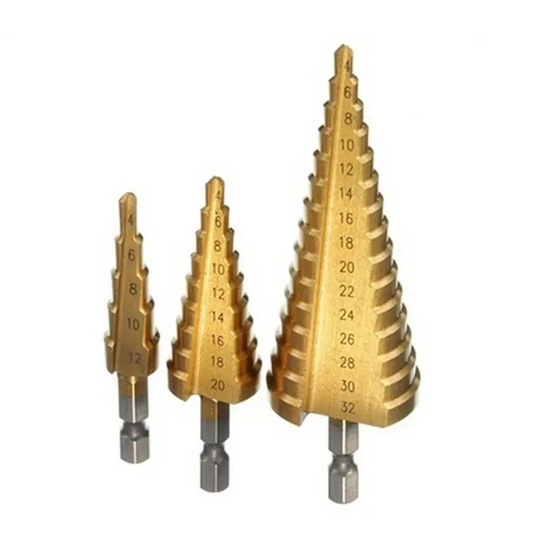 

1 Pcs 4-12/20mm HSS Steel Cone Drill Bit Set HSS Steel Step Sharpening Metric Spiral Flute The Pagoda Shape Hole Cutter