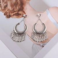 jiofree bohemia vintage silver color tassel clip on earrings without piercing for women ethnic jewelry punk earrings jewelry