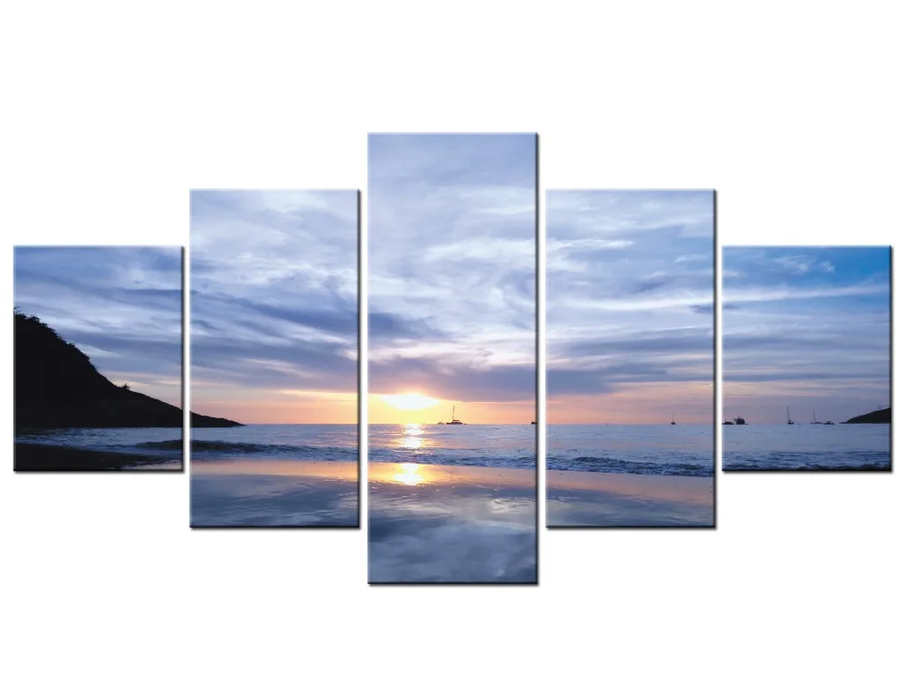 5 Панель Холст Картина пляж Закат печати плакатов для Гостиная домашний Декор