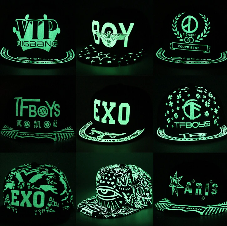 50 шт. Бейсболка Snapback Регулируемая шляпа светящаяся Ночная хип-хоп Танцевальная