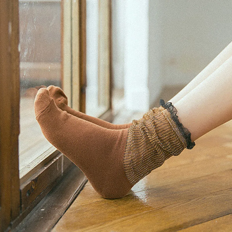 [EIOISAPRA] Лоскутные блестящие носки из сетчатой пряжи серебряные шелковые