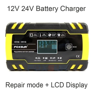 foxsur 12v 8a 24v 4a pulse repair battery charger motorcycle truck car battery charger agm gel wet lead acid battery charger free global shipping
