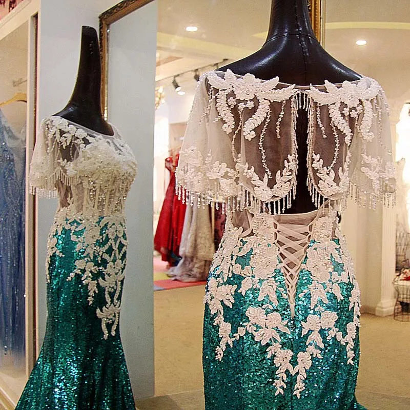 Женское вечернее платье русалка зеленое элегантное с блестками модель 100%|prom