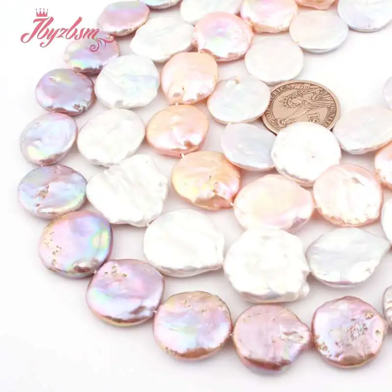 20-25mm Coin Freshwater Pearl Beads Loose Natural Stone Beads For Jewelry Making DIY Necklace Bracelets Spacer Strand 15"