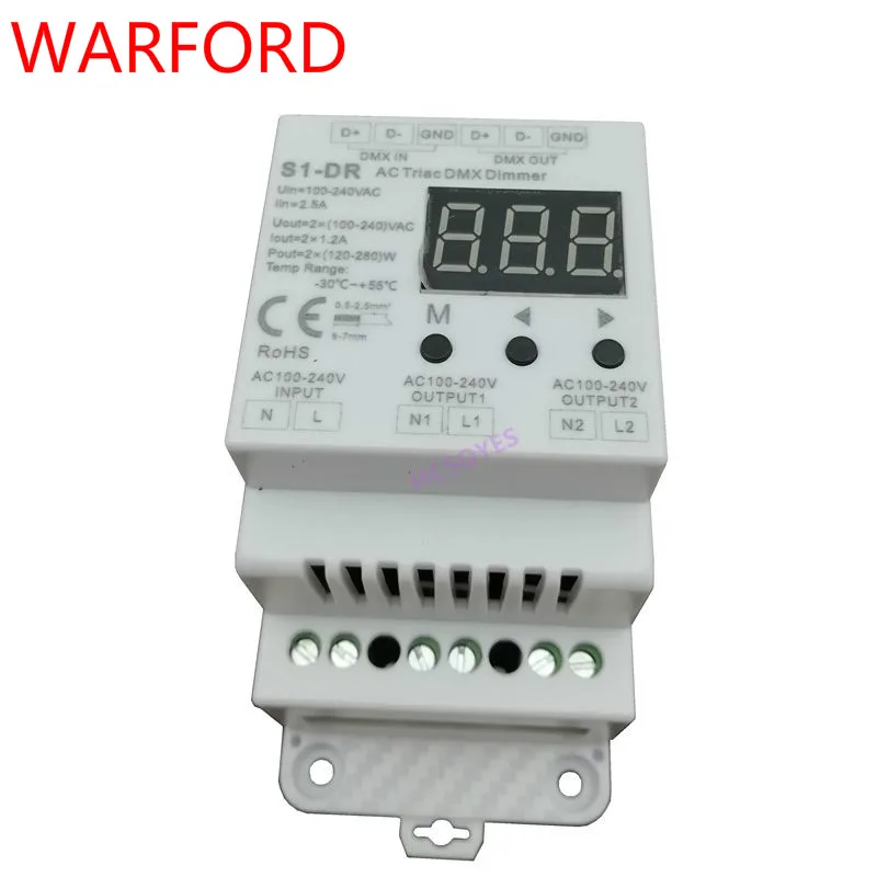 S1 DR AC100V 240V din рейку 2 канала 2CH AC симистор DMX диммер двухканальный выход кремния DMX512