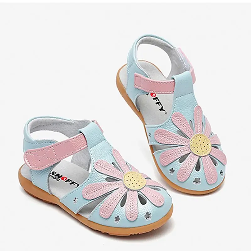 Туфли детские летние из натуральной кожи с цветочным принтом TX163|flower girl sandal|girls