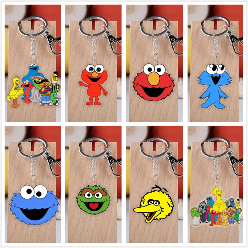 10 pcs/lot Anime Sesame Street Acrylic Keychain Toy Figure ELMO Bag Pendant Double sided Key Ring Gifts