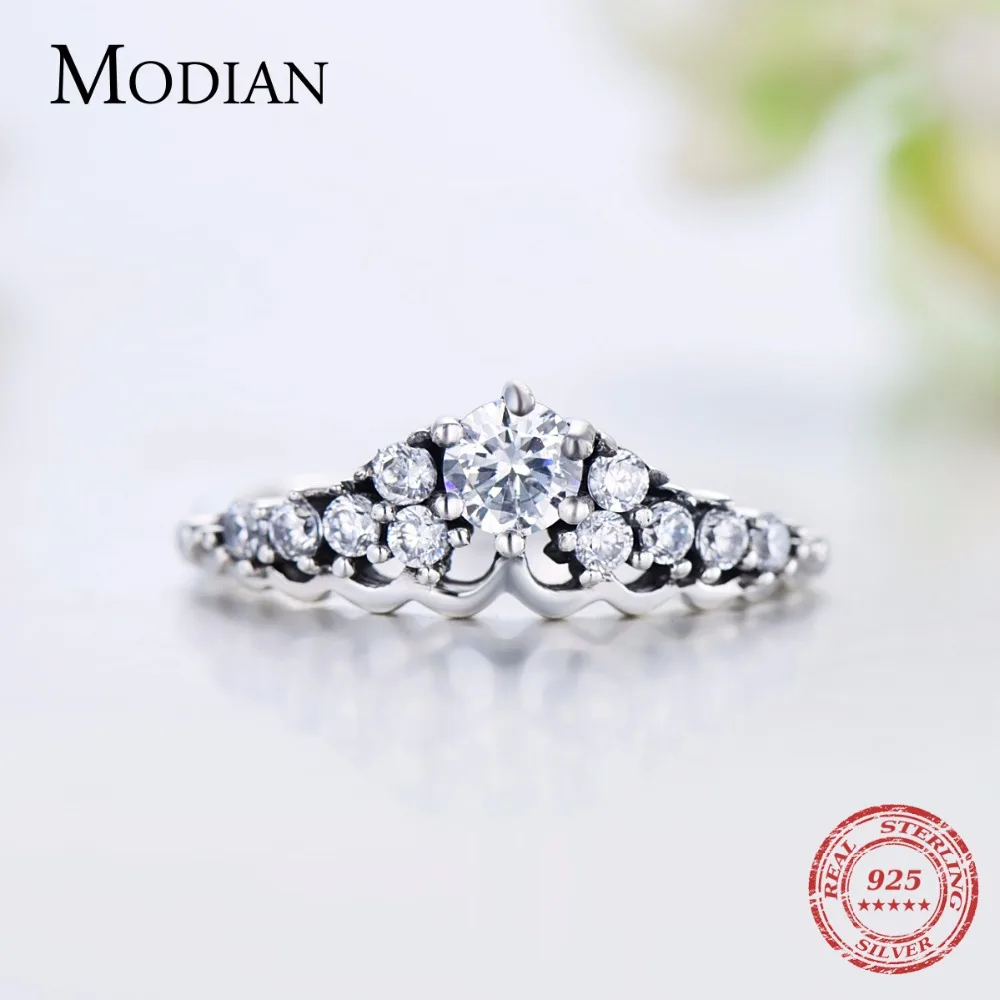Modian, настоящая 925 пробы, Серебряная корона, ювелирный набор, классическое свадебное кольцо, модное ожерелье с подвеской простое, серьги-гвоздики для женщин