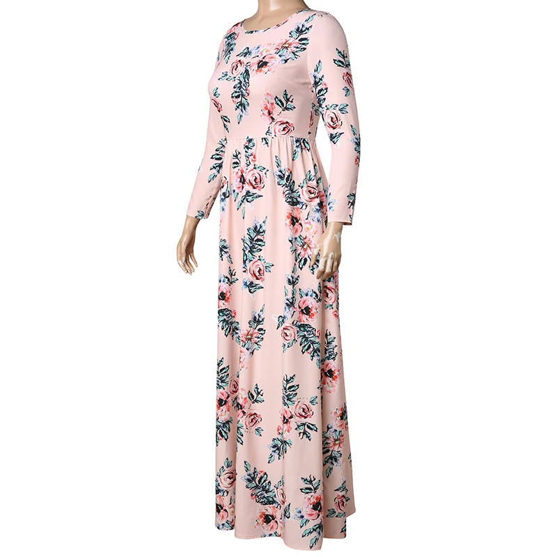 Uncinba осень 2017 г. длинное платье Для женщин с цветочным принтом длинными рукавами и