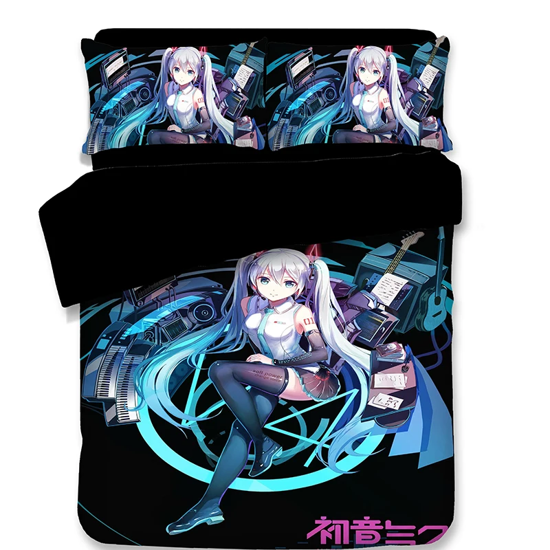 Японское аниме Hatsune Мику постельного белья покрывало Стёганое одеяло наволочка 3 шт. пододеяльник устанавливает розовый белый Королева Король постельное белье
