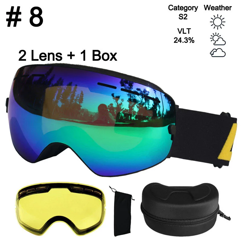 LOCLE UV400 лыжные очки противотуманные лыжные очки двойные линзы снежные очки для катания на лыжах и сноуборде лыжные очки с Дополнительные линзы и коробка - Цвет: Color 8 Lens Box