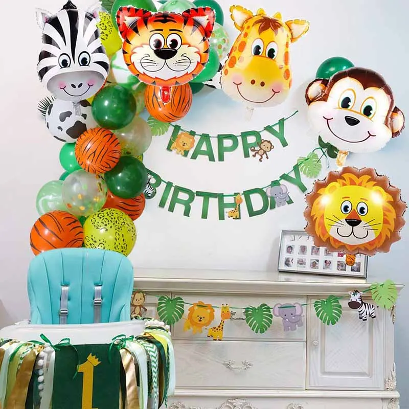 

6pcs lion tiger monkey zebra giraffe Animal Balloon Jungle Safari Theme 1st Birthday Baby Shower Party Gender Reveal Decoration