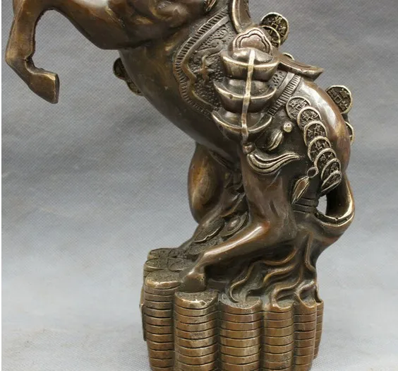 YM 322 10&quot Folk Chinese Bronze Copper Year Zodiac Wealth Up Leg Horse Statue On Coin | Дом и сад