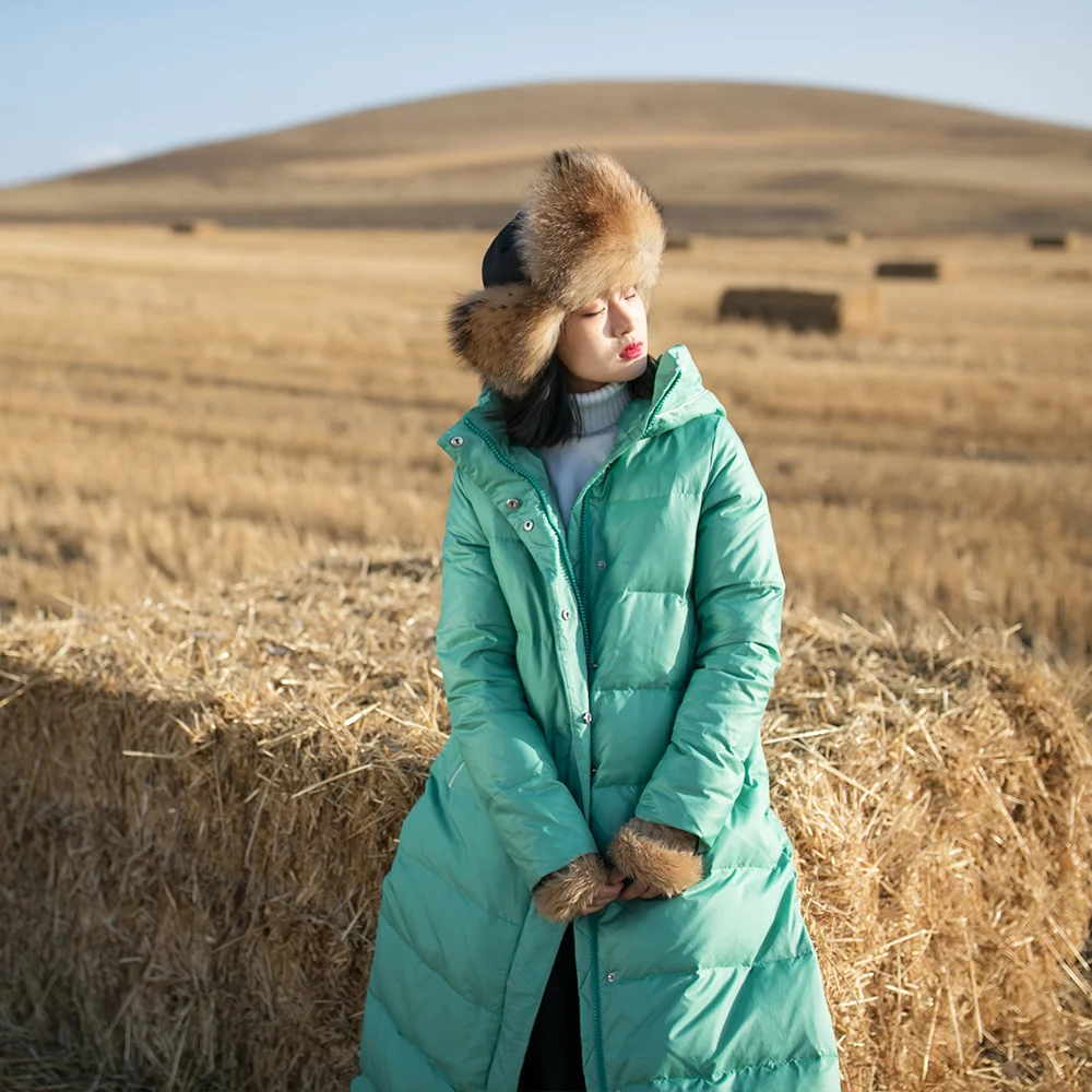 Женский длинный однобортный пуховик на белом утином пуху 2018 пух Aporia.king 90% |