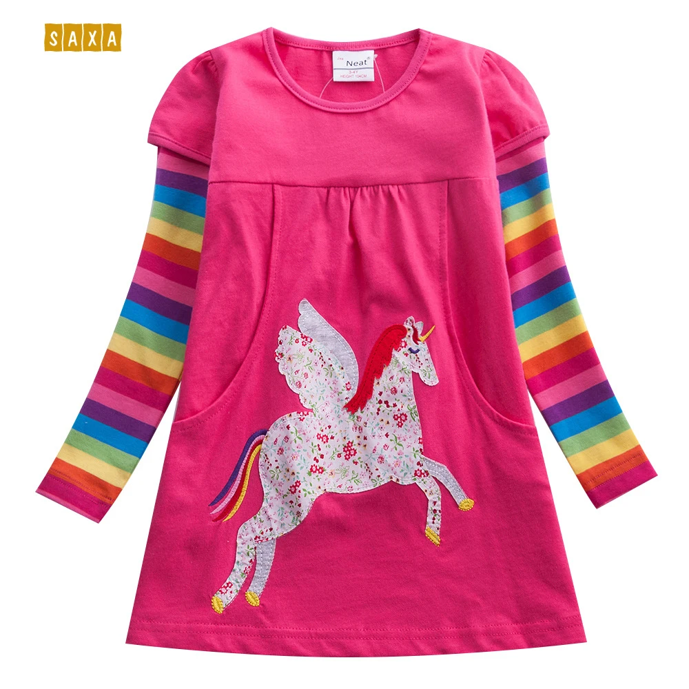 Girl Dress Spring and Autumn Baby Cotton Clothes Unicorn Embroidered Round Neck Long Sleeve Princess | Детская одежда и обувь