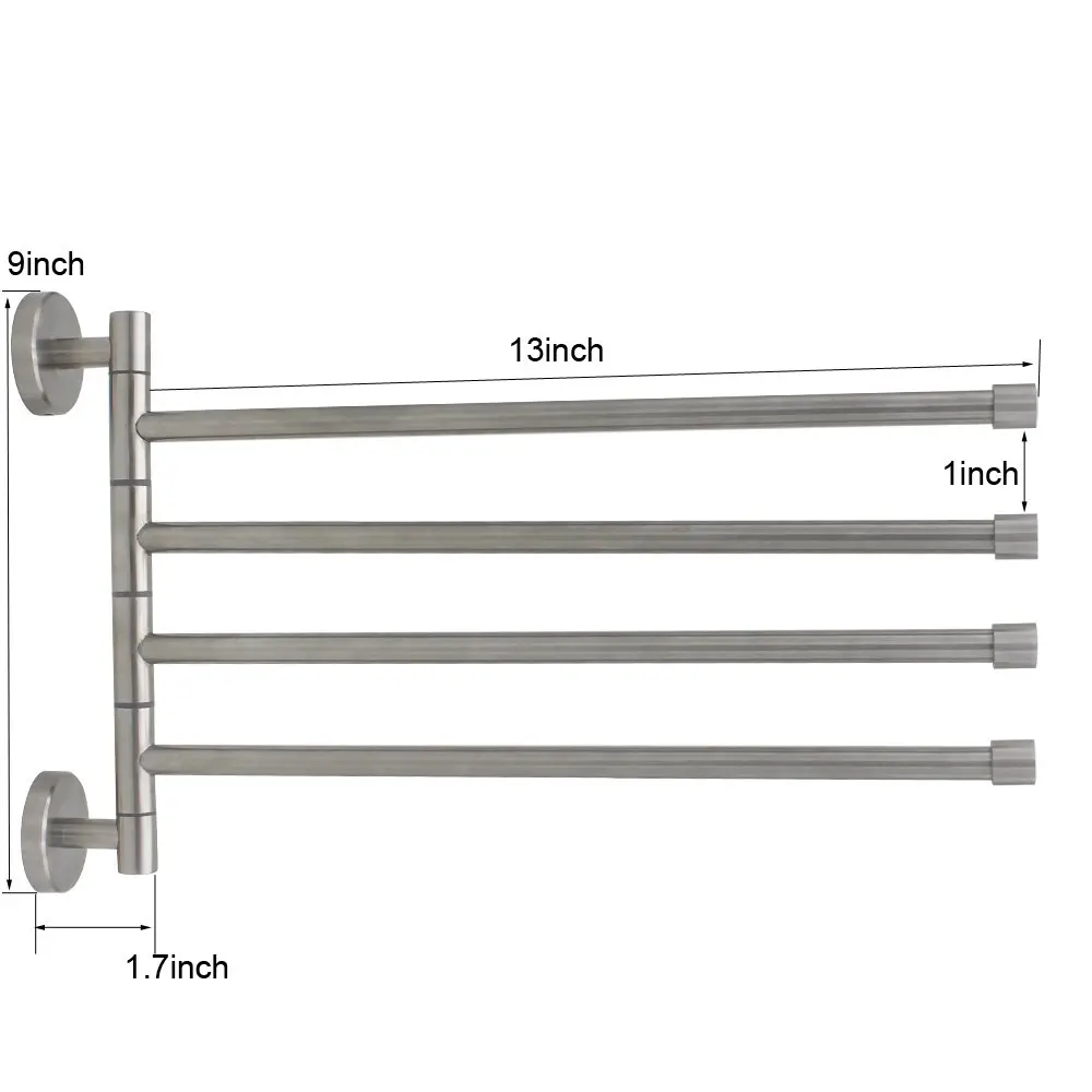 Поворотный держатель для полотенец настенный с 4 рукоятками вращающийся из