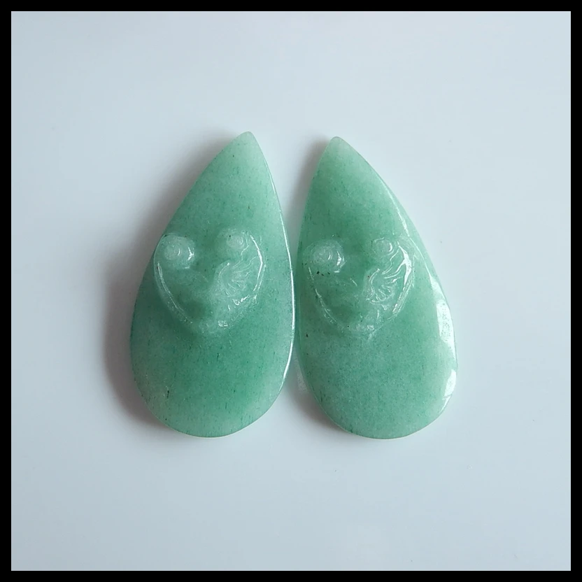

Indian Green Aventurine carved Fashion women Earrings Beads,Semiprecious Jewelry earring,33x16x5mm,6.9g