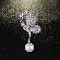farlena jewelry high quality cubic zirconia butterfly corsage pins for women wedding party accessory elegant shell pearl brooch