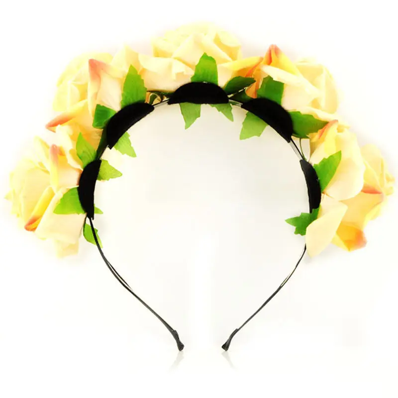 

5 Colors Handmade Bride Floral Flower Crown Rose Headband Hair Garland Festival Wedding Hair Accessories Hairbands