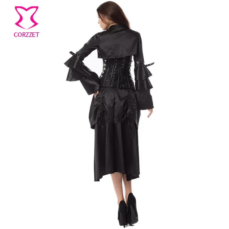 Женский комплект из трех предметов готический черный корсет и юбка в стиле