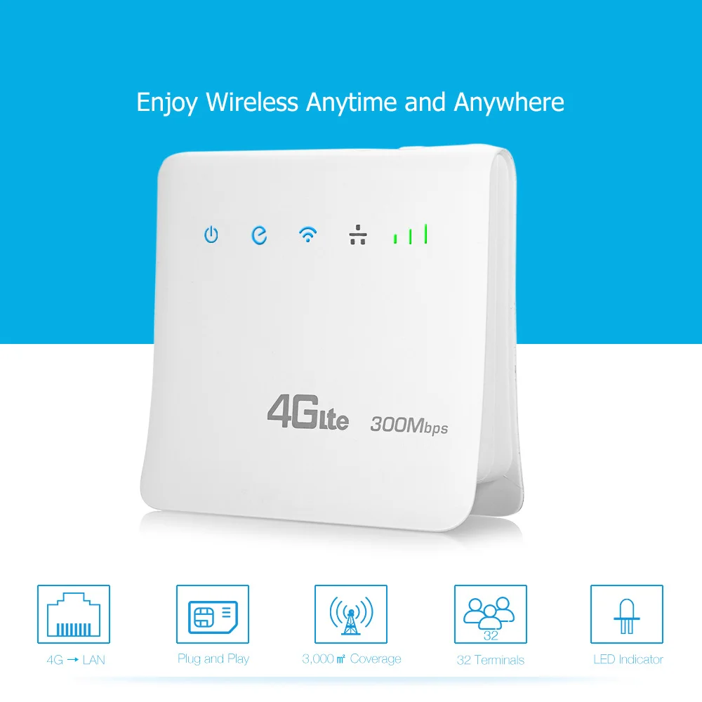 300Mbps 4G LTE Wifi Router Wireless CPE Mobile WiFi with SIM Card Slot up to 32 wifi Users Long wifi Coverage for Home/ Outdoor