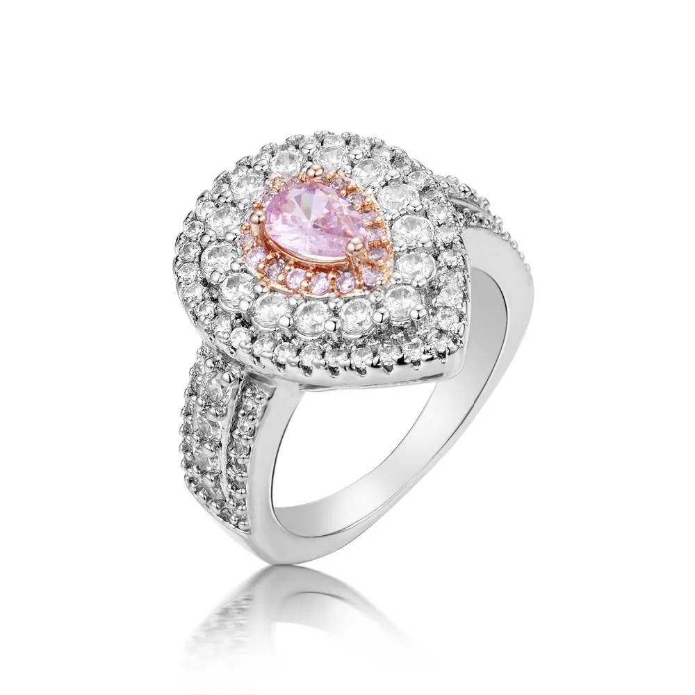 

Hot Fashion Water Drop Pear Shaped Stone Ring 14KGP Rose Gold Plating Separated Rings for Women Girls Wedding Engagement Rings