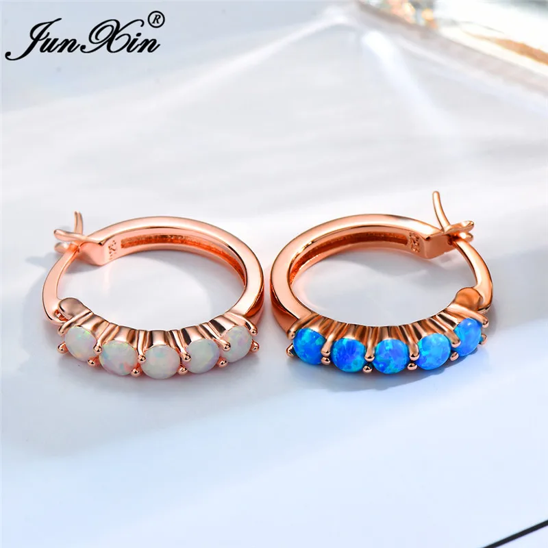 Женские большие круглые серьги кольца Boho модные с опалом белого и синего цвета