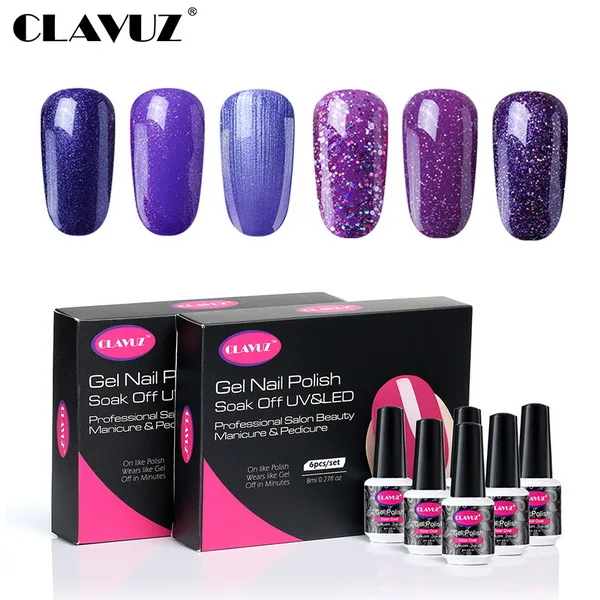 purple 006 CLAVUZ 6 шт./компл. Обнаженная Серый Розовый и красный цвет Цвет УФ гель для ногтей лак набор 8 мл полу постоянный Маникюр DIY набор гель эмаль Lucky Набор Для лаков - Цвет: purple 006