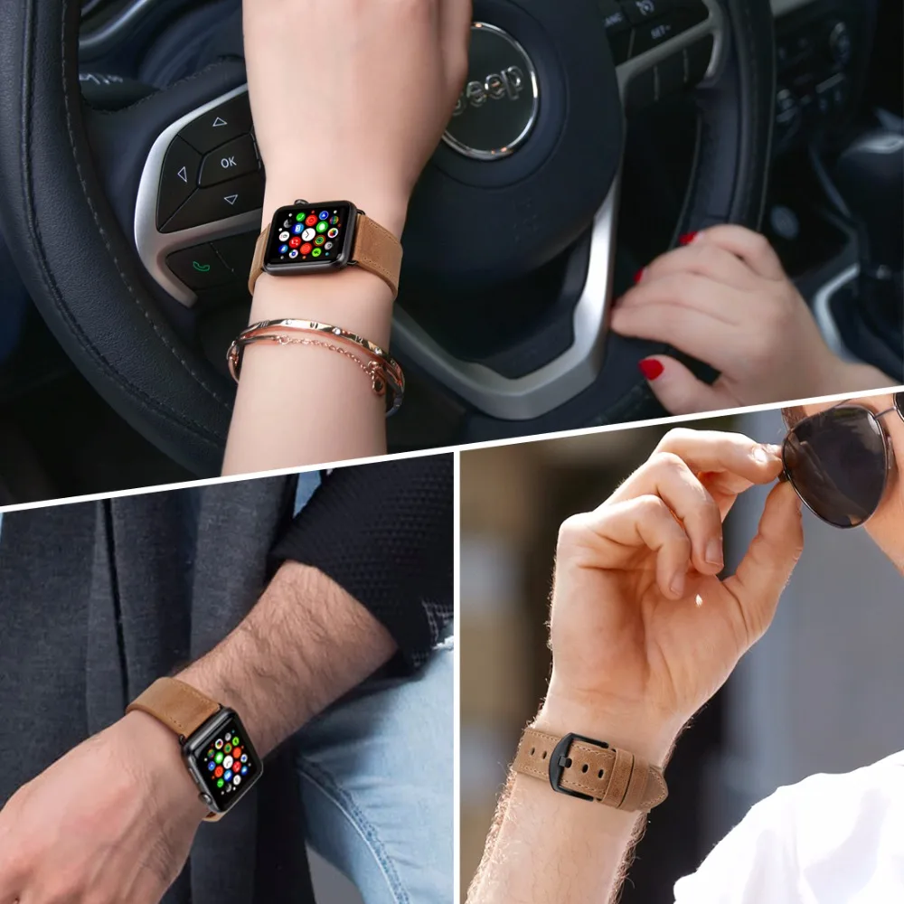 MAIKES Leather Watchband For Apple Watch Band 45mm 41mm 44mm 40mm 42mm 38mm Series 7 6 SE 4 3 iWatch Watch Strap