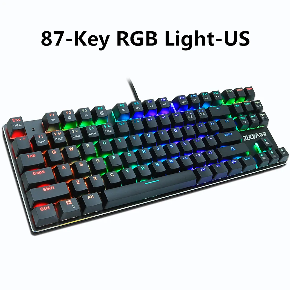 87Black RGB light US Игровая механическая клавиатура синий красный переключатель 87key RU/US Проводная клавиатура анти-ореолы RGB/микс с подсветкой светодиодный USB для геймера ПК ноутбука - Цвет: 87Black RGB light US