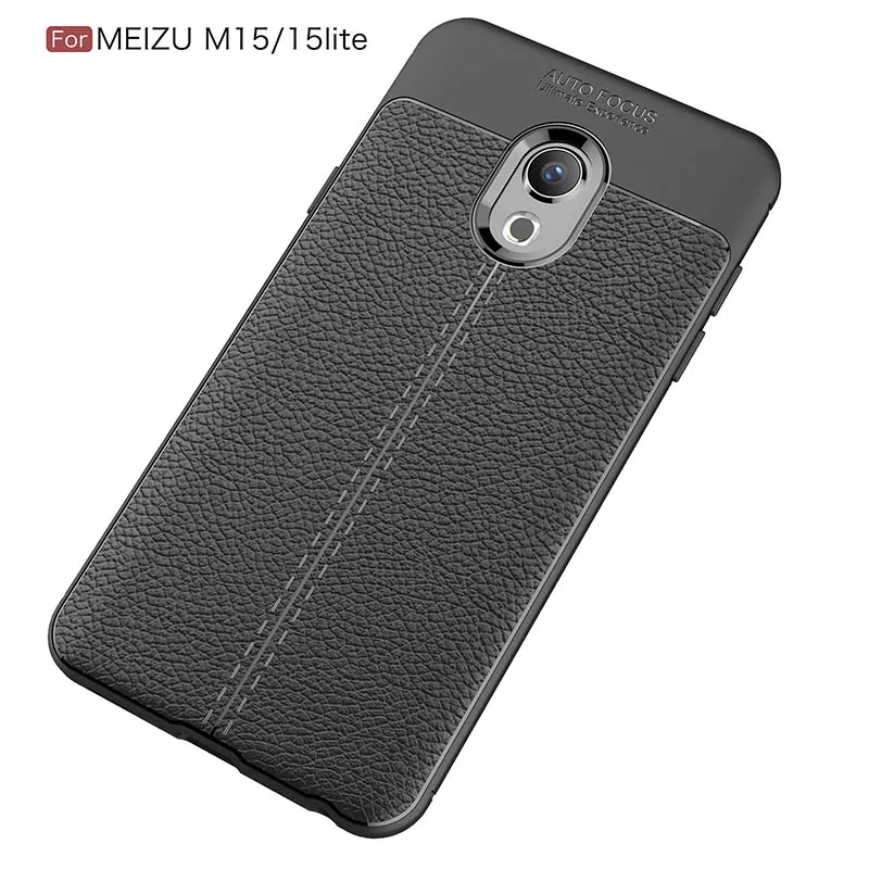 Black Личи зерна узор кожаное силиконовый чехол на мизу meizu 15 Lite чехлы селиконовые классический личи полоски матовая Мягкие ТПУ случаи для меня мейзу 15 лайт case случае бампер cases Обложка чехол силиконовые - Цвет: Black