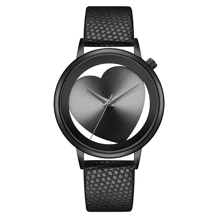 Leather Black Креативные полые женские кварцевые часы Аналоговые черные часы из нержавеющей стали с сетчатым ремешком брендовые Дизайнерские наручные часы модное платье Relogios - Цвет: Leather Black