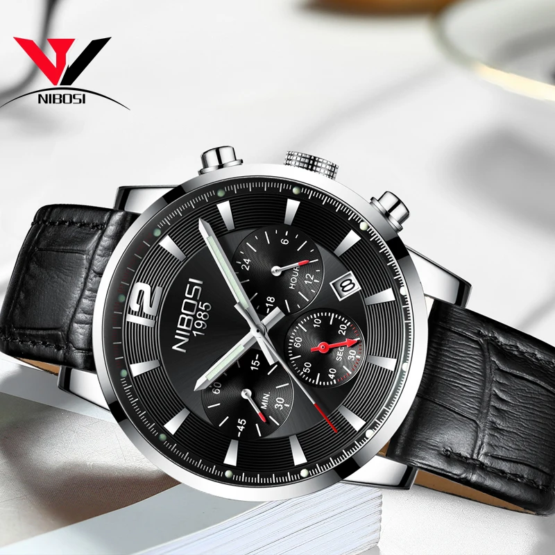 NIBOSI 2019 новый дизайн модные фирменные мужские часы кожаный спортивный хронограф